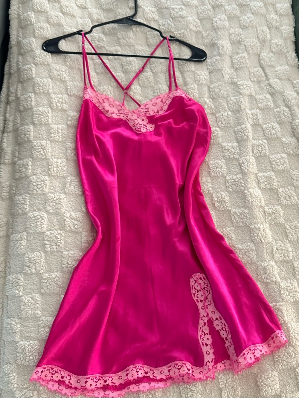 Victoria's Secret Hot Pink Satin Lace Chemise